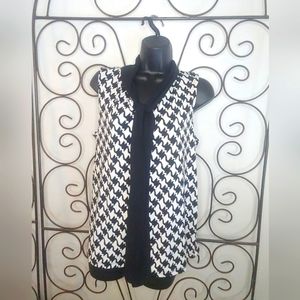 Business hounds tooth black white blouse L 12 14